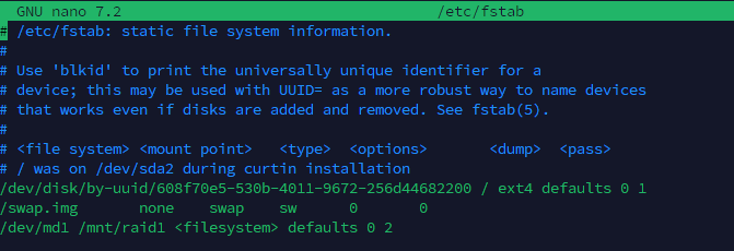 nano fstab output