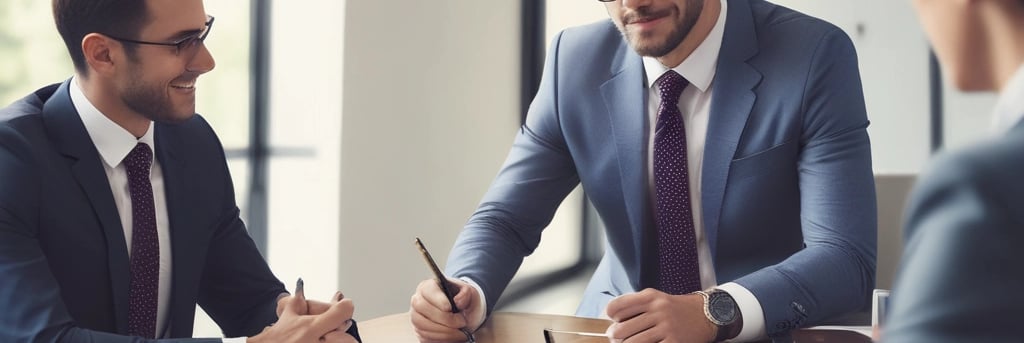 A professional woman consulting with a client in an office setting.
