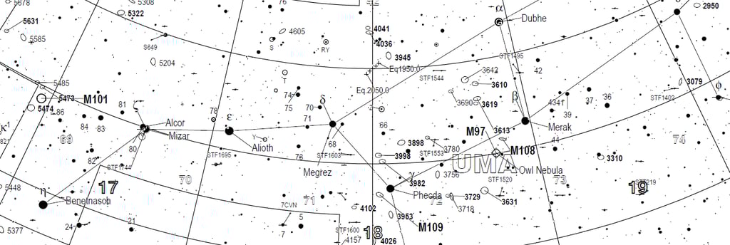 Fragmento de las cartas celestes Triatlas-A que muestra la constelación de la Osa Mayor