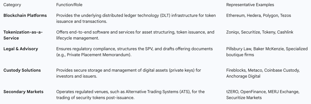 Table 1: Key Players and Platforms in the Asset Tokenization Ecosystem