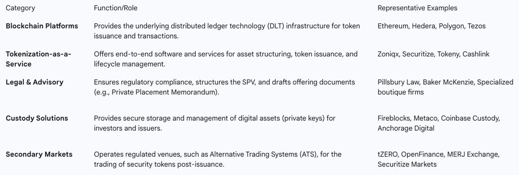Table 1: Key Players and Platforms in the Asset Tokenization Ecosystem
