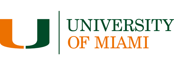 University of Miami logo with green and orange text and a stylized 'U', representing the institution