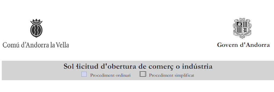 Sol·licitud  d'obertura de comerç Andorra