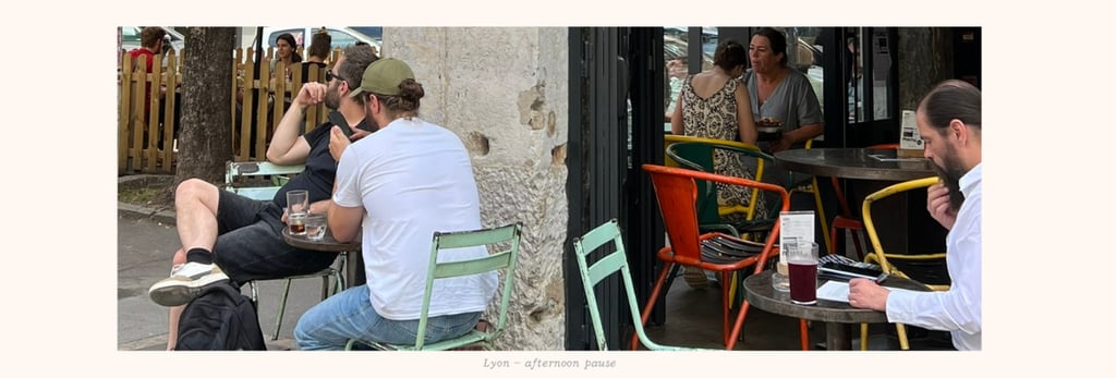 Pausing in the afternoon at an outdoor cafe in Lyon, France