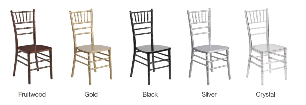 Event rental - Chiavari Chairs with different colors Gold Black, Silver Clear Mahogany