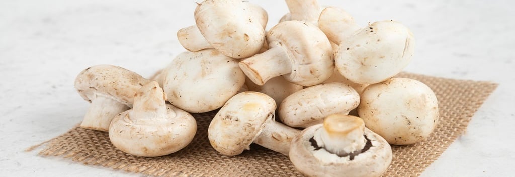 White Mushrooms on a Jute mat