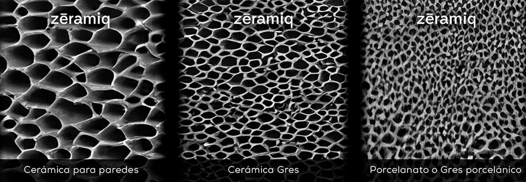 Comparativa de porosidad microscópica entre: Ceramica de pared, Cerámica Gres y Porcelanato