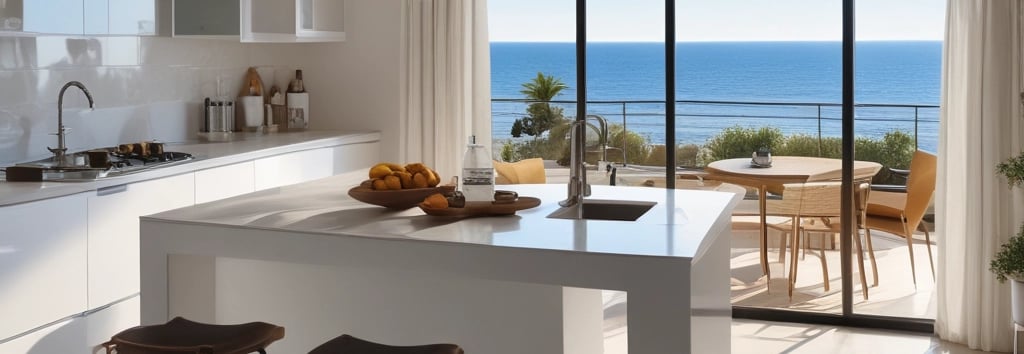 A person with blond hair is dressed in a burgundy suit while using a blue and gray vacuum cleaner in a well-decorated living room. The room features large windows, a mix of colorful rugs, and a variety of furniture pieces including mustard and brown couches. Several pieces of wall art and potted plants are visible, contributing to a cozy and artistic atmosphere.