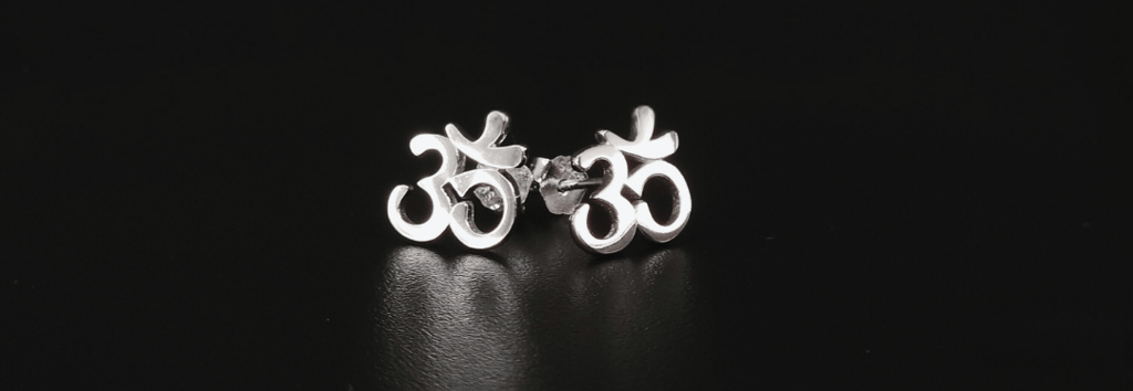 Om Symbol Stud Earrings in Sterling Silver Angle