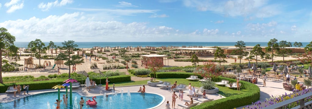 Cavallino Bianco Family Resort, Caorle, Italy swimming pool and beach with sunbeds