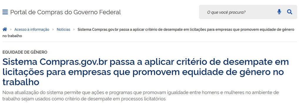Equidade de gênero licitação