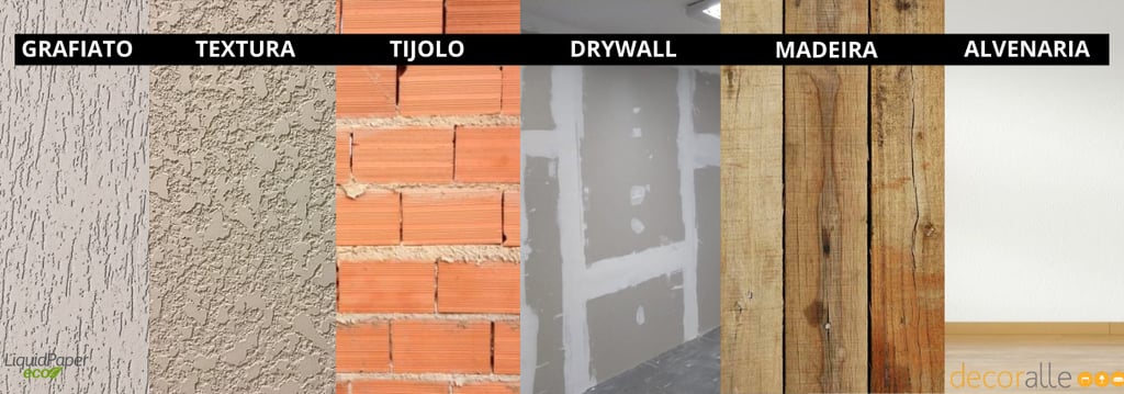 SUPERFICIES QUE PODEM SER APLICADO O PAPEL DE PAREDE LIQUIDO DA MARCA LIQUID PAPER ECO