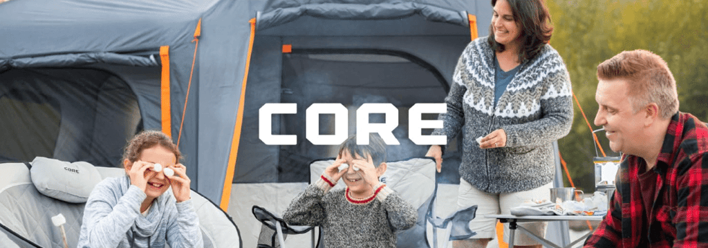Core 10 Person Straight Wall Cabin Tent showing spacious tent headroom height and vertical walls