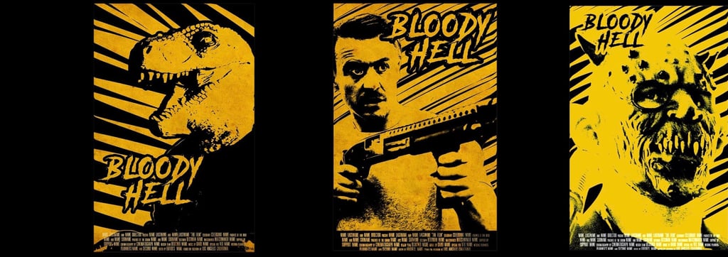 three different colored posters of a man with a beard