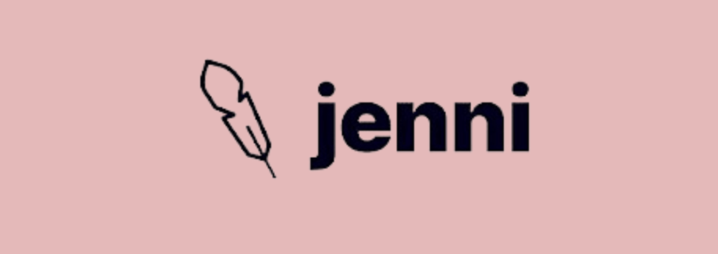 a feather like object with a pink background and a text saying jenni