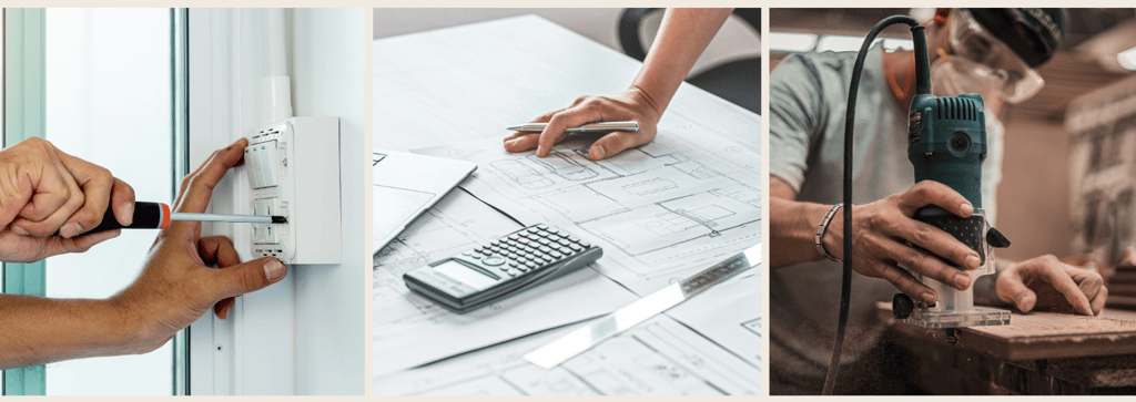 Bannière représentant divers métiers dont ceux des artisans