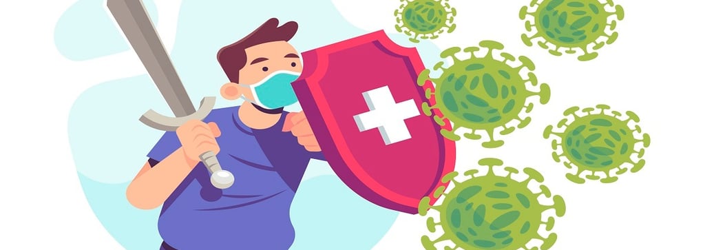 A person shielding himself against virus and infections.