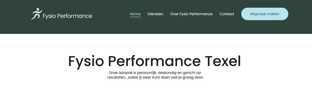 De website van Fysio Performance Texel.