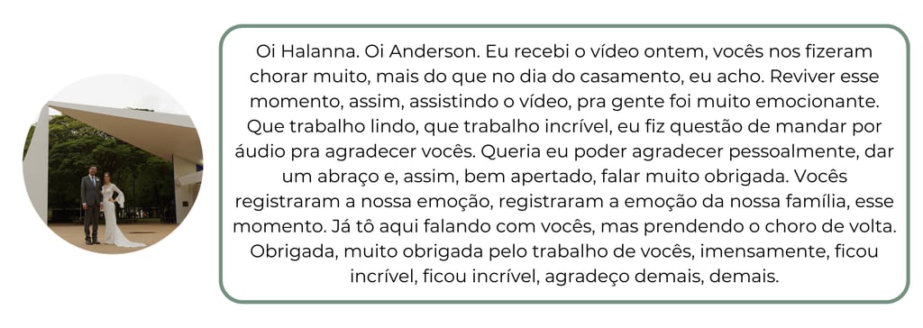 Depoimento de casal sobre a Tenório Filmes, elogiando o vídeo do casamento e agradecendo