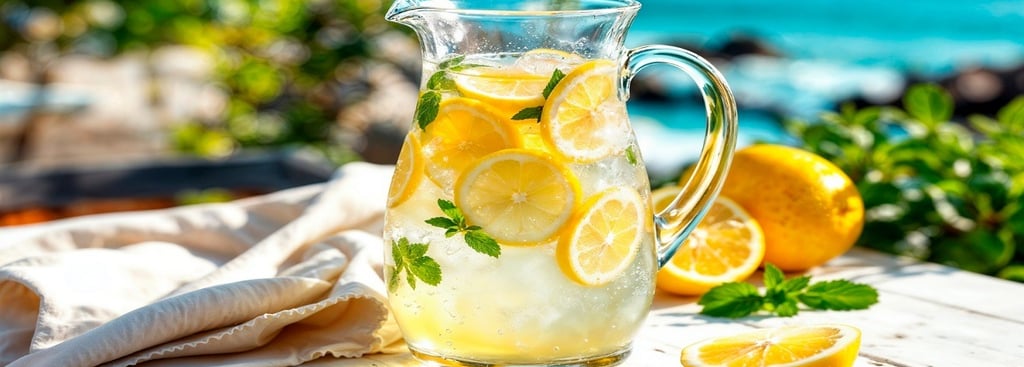 Lemonade and Lemons in a Glass Pitcher