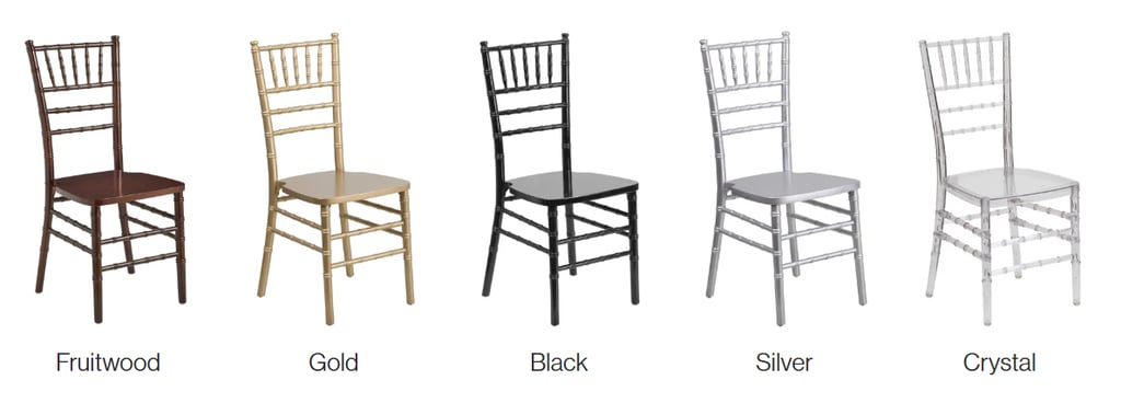 Event rental - Chiavari Chairs with different colors Gold Black, Silver Clear Mahogany