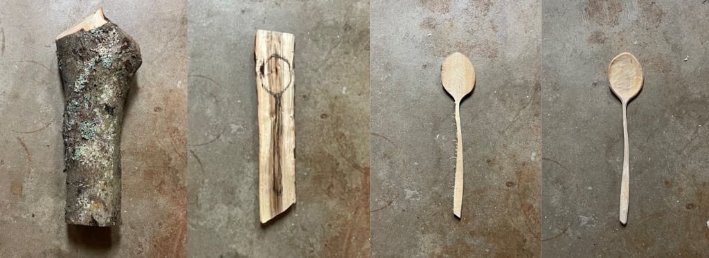 Spoon carving steps from tree to finished spoon