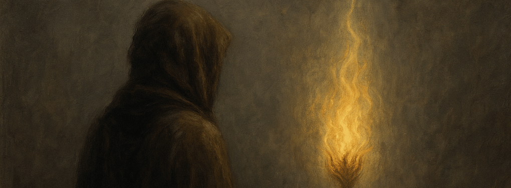 a person in a hooded jacket standing in front of a flame of a candle