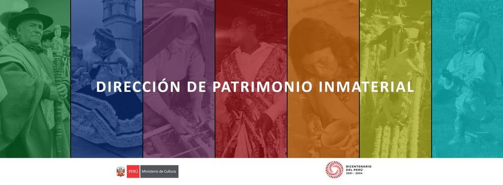Collage of Peruvian cultural heritage featuring traditional weaving, pottery, and Andean ceremonies.