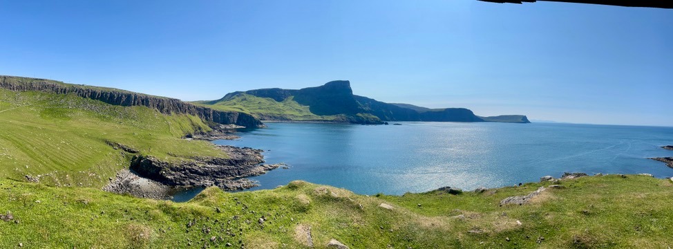 Neist Point with a view of a mountain range