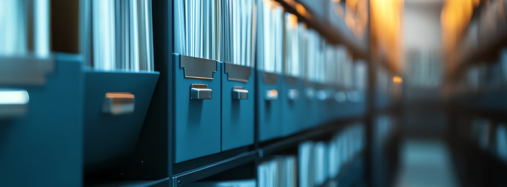 A hall way that has informational resources such as books, files or documentations