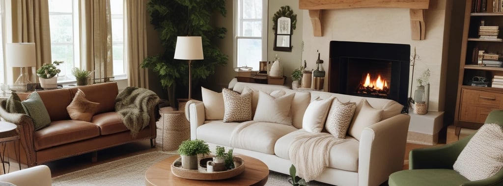 a living room with a fireplace and a fireplace