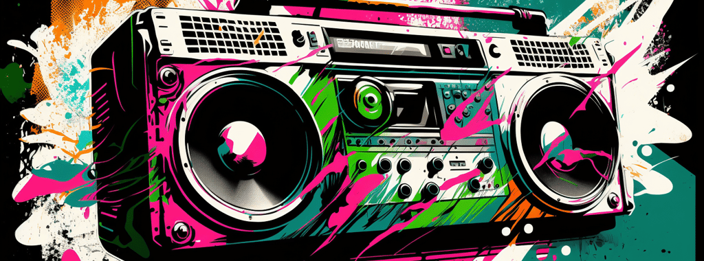 Boombox Illustration in the style of Shibuya Punk Aesthetic