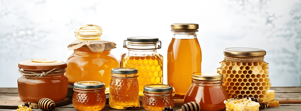 Honey in glass jars