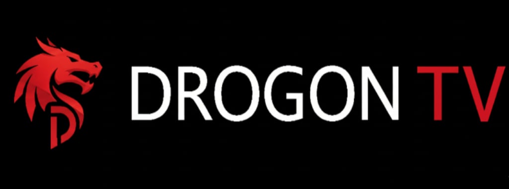 Drogon TV logo featuring a red dragon head icon and white and red text on a black background.