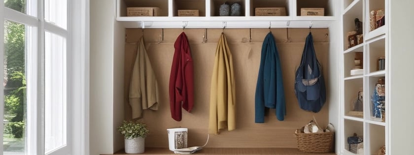 a closet with a coat rack and coat rack