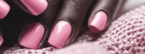 person with pink manicure on white textile