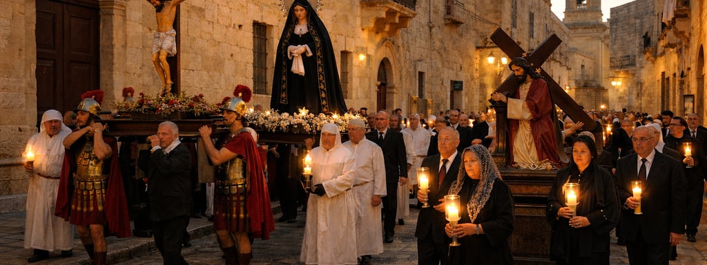 Good Friday Easter procession in Malta, showing Holy Week traditions with local participants, religi