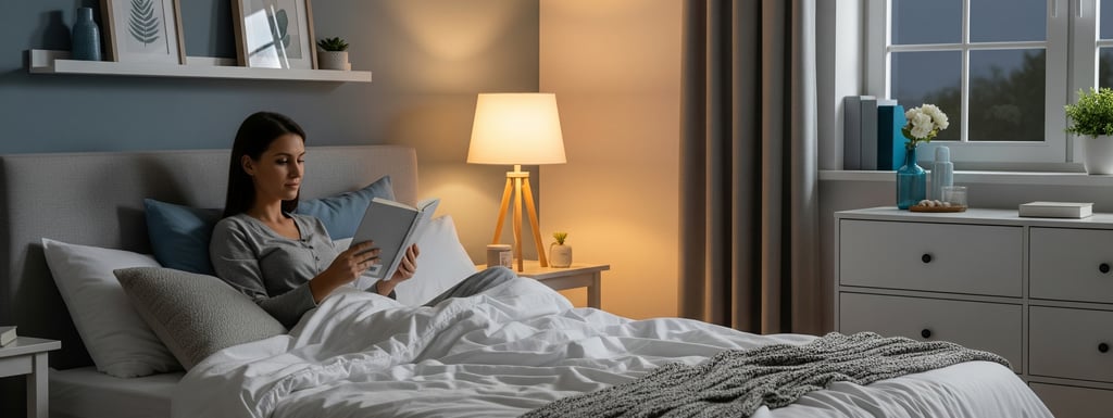 a woman is reading a book while laying in bed