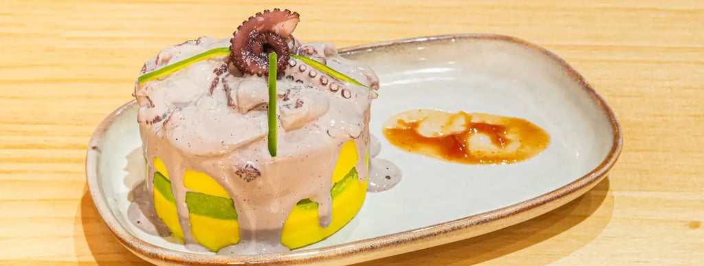 Seafood Ingredients for making Peruvian Ceviche on a chopping board in Lima Ceviche Bar