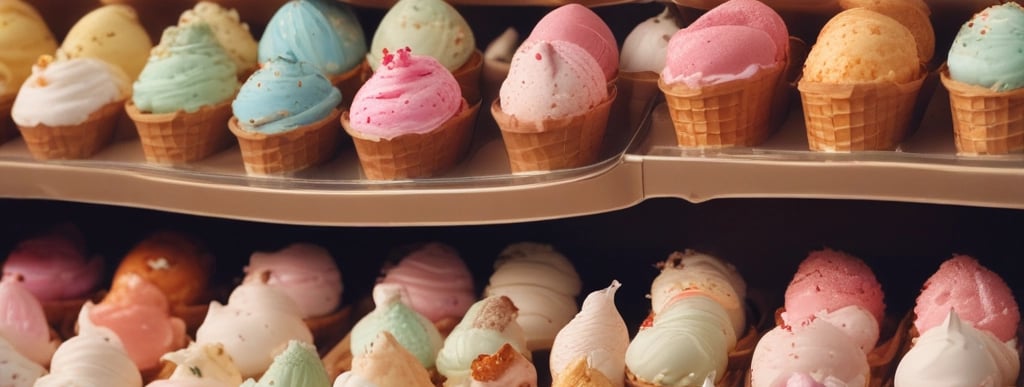 a colorful display of matcha drinks and fruit ice cream bars