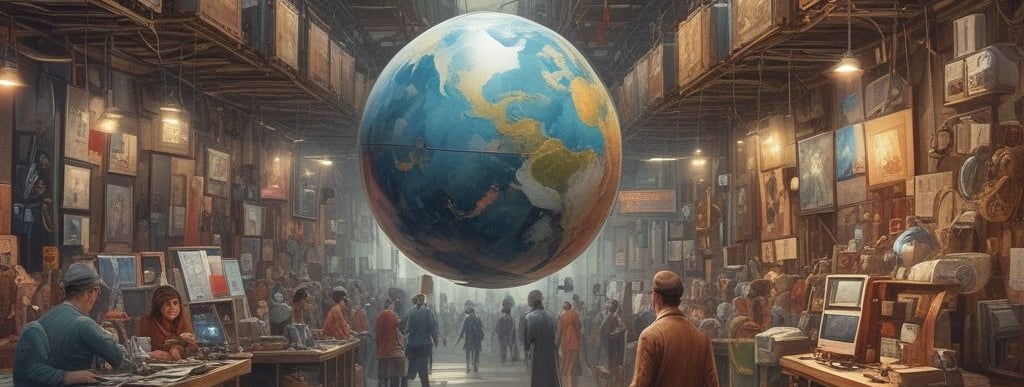 a man standing in a room with a globe globe