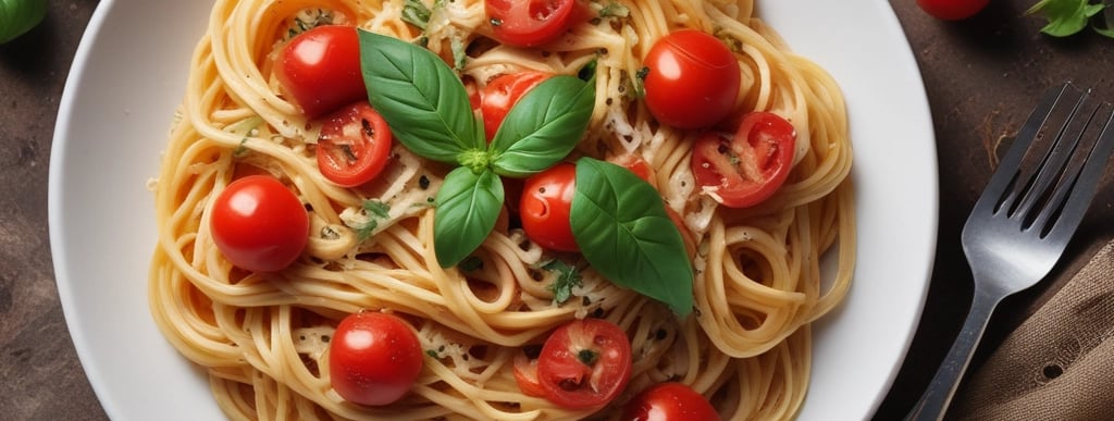 A rustic wooden board with bruschetta topped with fresh tomatoes and basil, next to a small bowl of olive oil.