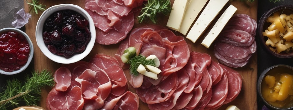A rustic wooden board with bruschetta topped with fresh tomatoes and basil, next to a small bowl of olive oil.