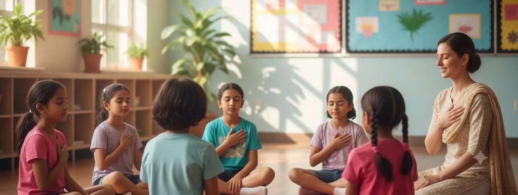 Kids learning emotional intelligence and confidence skills in classroom training session