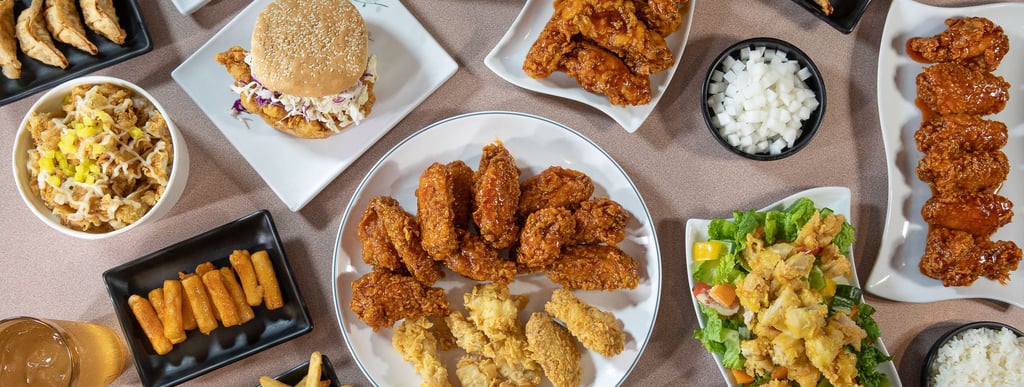 Soul chicken menus, Yangnyeom chicken wing, chicken salad, Chi-bob, chicken sandwich