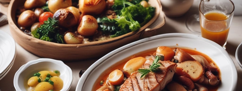 A rustic bistro table set with traditional French dishes and fresh ingredients.