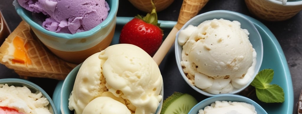Colorful frozen treats displayed in a chilled showcase with bright lighting.