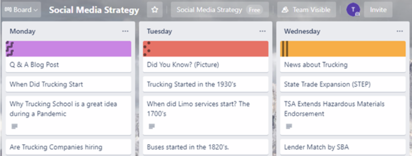 Screenshot of a content calendar I used for a previous job