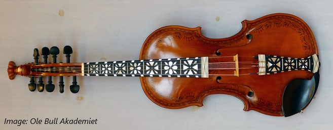 A hardanger violin with pearl inlay and rose detailing