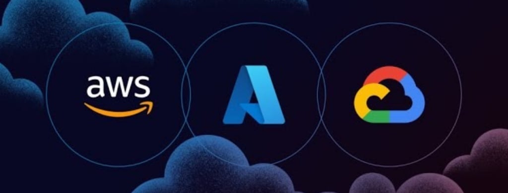 the logos of aws, Azure, and GCP